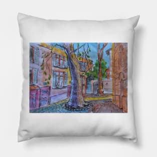 Watercolor Sketch - Behind Saint Pierre Cathedral, Geneva 2014 Pillow