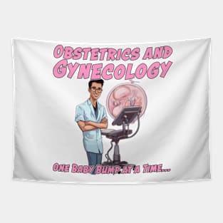 Obstetrician-Gynecologist Caricature Gift for Medical Doctor - ne Baby Bump at a Time... Tapestry