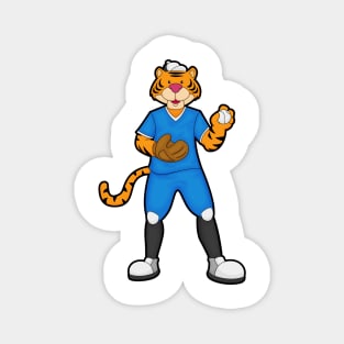 Tiger at Baseball with Baseball glove & Cap Magnet