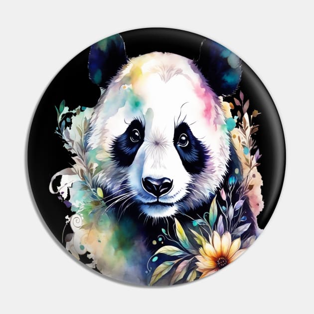 Fantasy, Watercolor, Panda Bear With Flowers and Butterflies Pin by BirdsnStuff