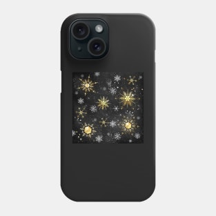 Black background with golden snowflakes Phone Case