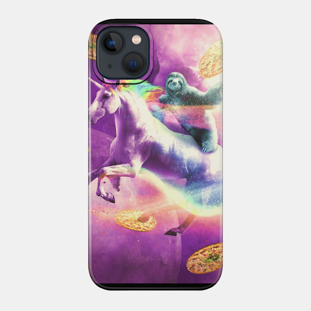 Space Sloth Riding On Flying Unicorn With Pizza - Sloth - Phone Case