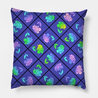 Window Pane Diagonal Floral Black Line on Purple Pillow