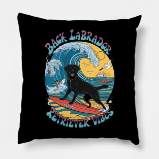 The Surfing Pup Black Labrador Retriever Pillow