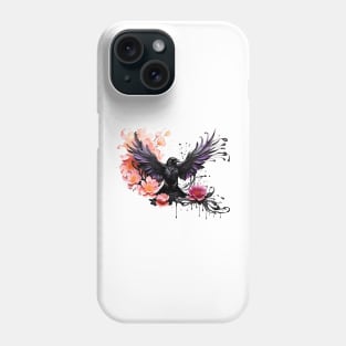 Raven and lotus flowers - Ink dripping effect Phone Case