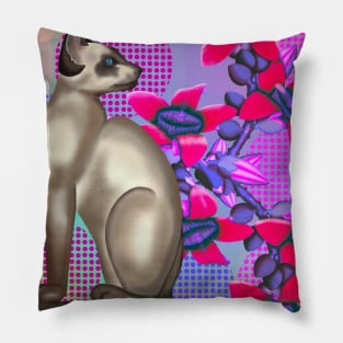 Siamese Cat & Flowers by Kate VanFloof Pillow