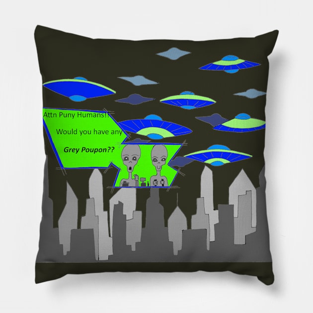 Alien Invasion...for Grey Poupon Pillow by Joseph Baker