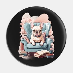 Whimsical French Bulldog Reading Nook Pin