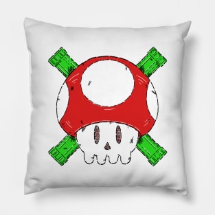 Red Mushroom Skull and Bones Pillow