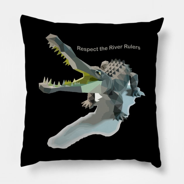 Respect the River Rules, Crocodile Pillow by pmArtology