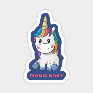 Cute little unicorn girl with coloured hair and words magic baby Magnet