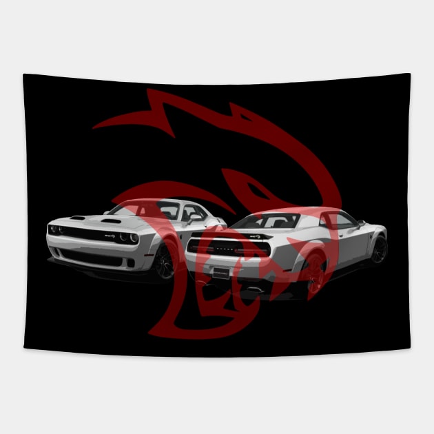 Challenger HellCat Redeye SilverBurn Tapestry by CharlieCreator