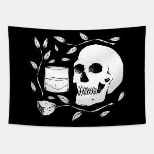 SKULL WITH ROSE AND WHISKEY Tapestry