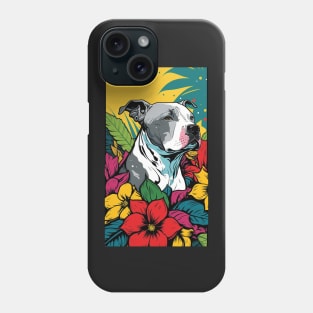 American Staffordshire Terrier PitBull Dog Vibrant Tropical Flower Tall Retro Vintage Digital Pop Art Portrait 8 Phone Case