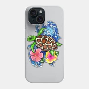 Tropical Sea Turtle and Hibiscus Phone Case