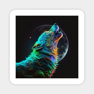Neon Wolf Howling at the Moon 2 Magnet