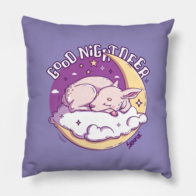 Good Night Deer - Dreamy Slumber Illustration Pillow by SPIRIMAL