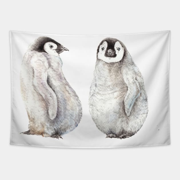 Baby Watercolor Penguins Tapestry by wanderinglaur