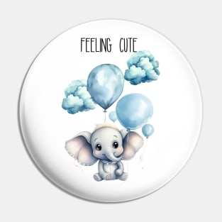 Feeling Cute Blue Elephant with Balloons Watercolor Art Pin