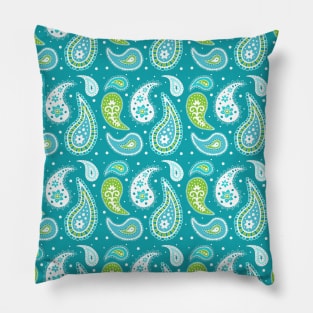 Lime Teal Paisley Pattern Pillow