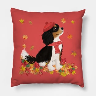 Tri-Color Cavalier King Charles Spaniel in Fall Leaves - Unique Cavalier Gift Pillow