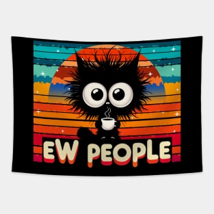 Funny Black Cat Ew People Vintage Cat Lover Tapestry