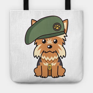 Funny Yorkshire Terrier wearing a beret Tote