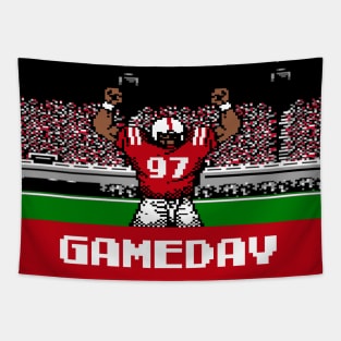 Red and White Football Gameday Retro 8 Bit Linebacker Tapestry