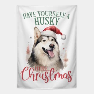 Christmas Husky Pun Tapestry