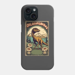 Vintage Dilophosaurus Dinosaur and Camping Lover Going for Hikes Phone Case