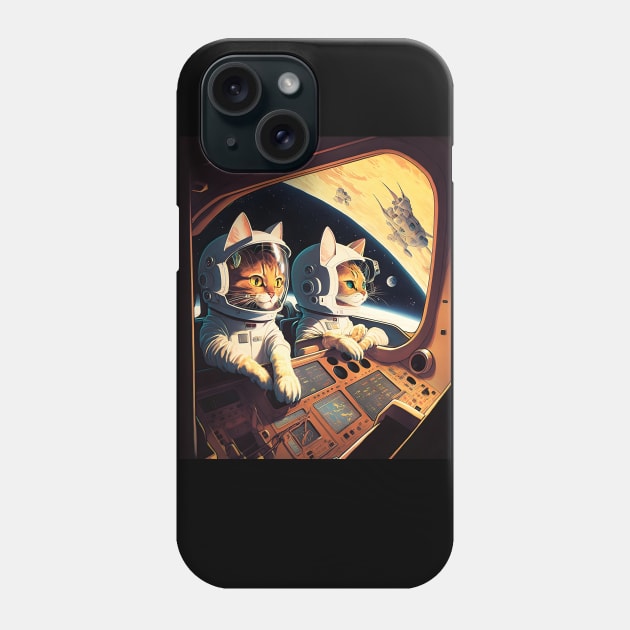 Cute Cats in Space Retro Fantastic Japanese Anime Phone Case by Ai Wanderer