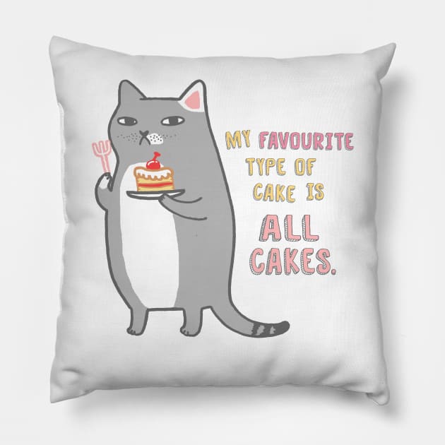 Celebration Cat - Favourite Type Of Cake Pillow by natelledrawsstuff