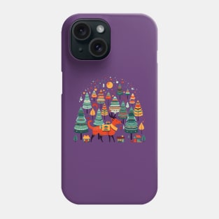 Cute Christmas Cartoon: Reindeer and Trees Phone Case