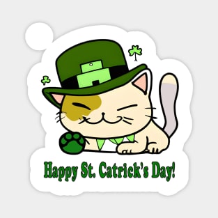 St. Catricks Day - Saint Patrick's Day - Cut Funny Cat - Kawaii Cat Magnet