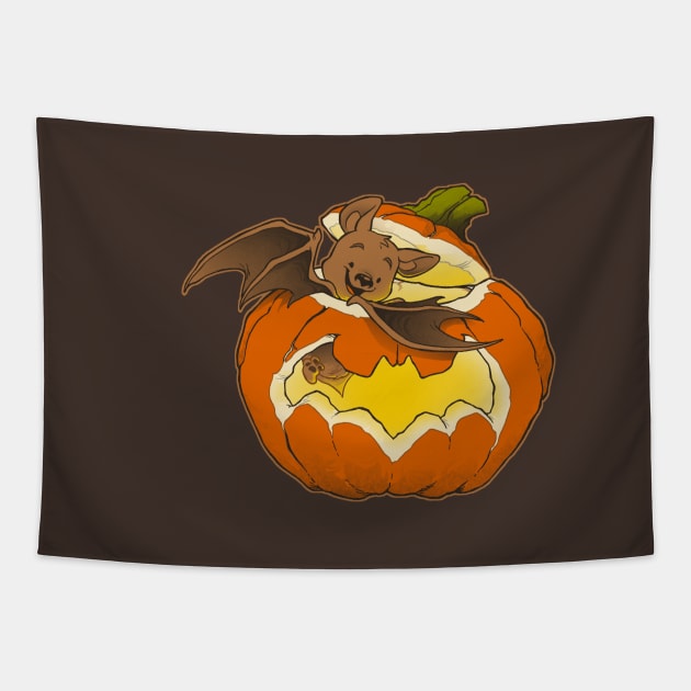 Pumpkin Bat Tapestry by Dooomcat