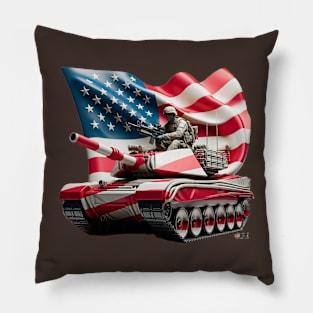 American Military Soldier and USA Flag by focusln Pillow