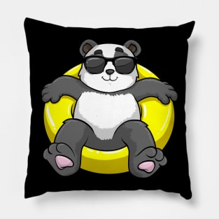 Cool panda is swimming with a swimming ring Pillow