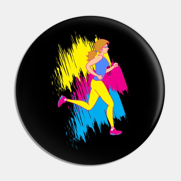 Colorful Woman Runner - Running gift Pin by Shirtbubble