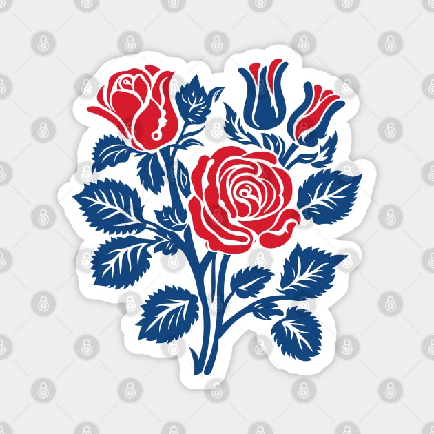 Red and blue roses block print Magnet by craftydesigns