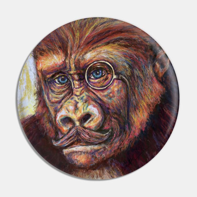 Sophisticated Gorilla - Surreal Popart Painting Pin by Kraken Sky X TEEPUBLIC