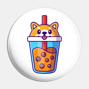 Cute Shiba Inu Milk Tea Boba Cartoon Pin