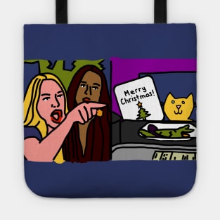 Merry Christmas from Cats Woman Yelling at Cat Meme Tote