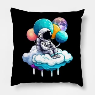 Astronaut Holding Planet Balloons Pillow