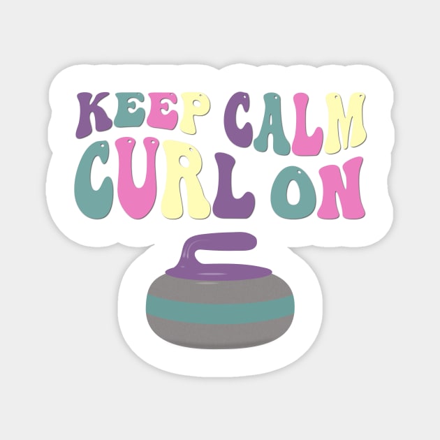 Groovy Retro Curling Sport Design - Keep Calm Curl On Magnet by Pixel Impressions Co