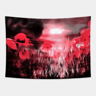 Red Flowers at Midnight Tapestry