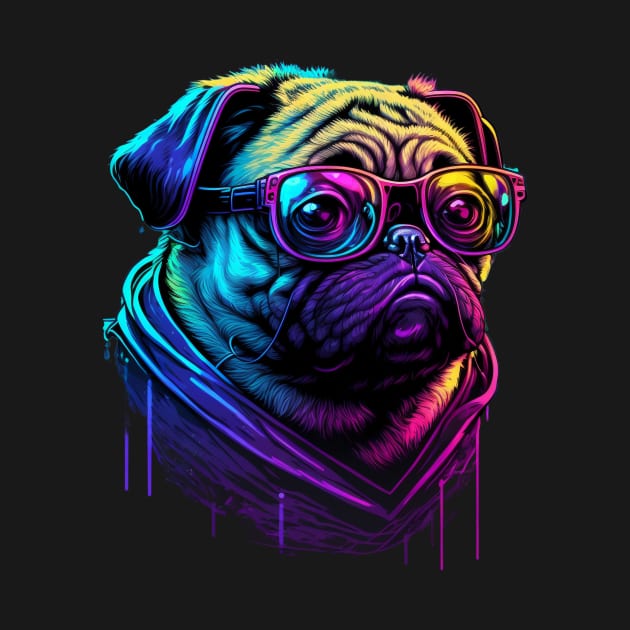 Synthwave/Retrowave neon PUG with Glasses by Civilizationx