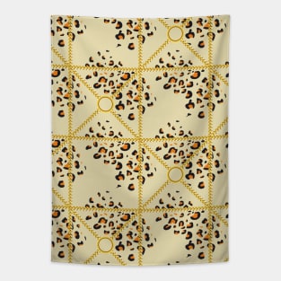 Leopard skin texture with golden chains Tapestry