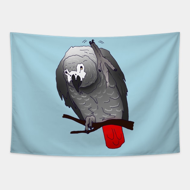 African Grey Parrot Perching Waving on a Branch Tapestry by Einstein Parrot