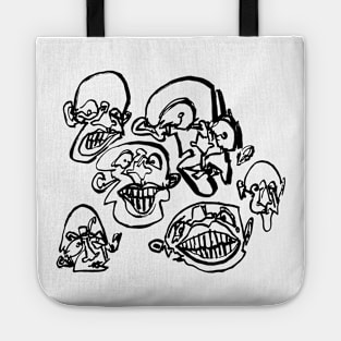 Multiple faces #2 - Psychedelic Line Ink Drawing with Art Style Tote