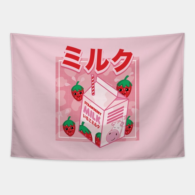 Japanese Kawaii Strawberry Milk Shake Tapestry by Hixon House